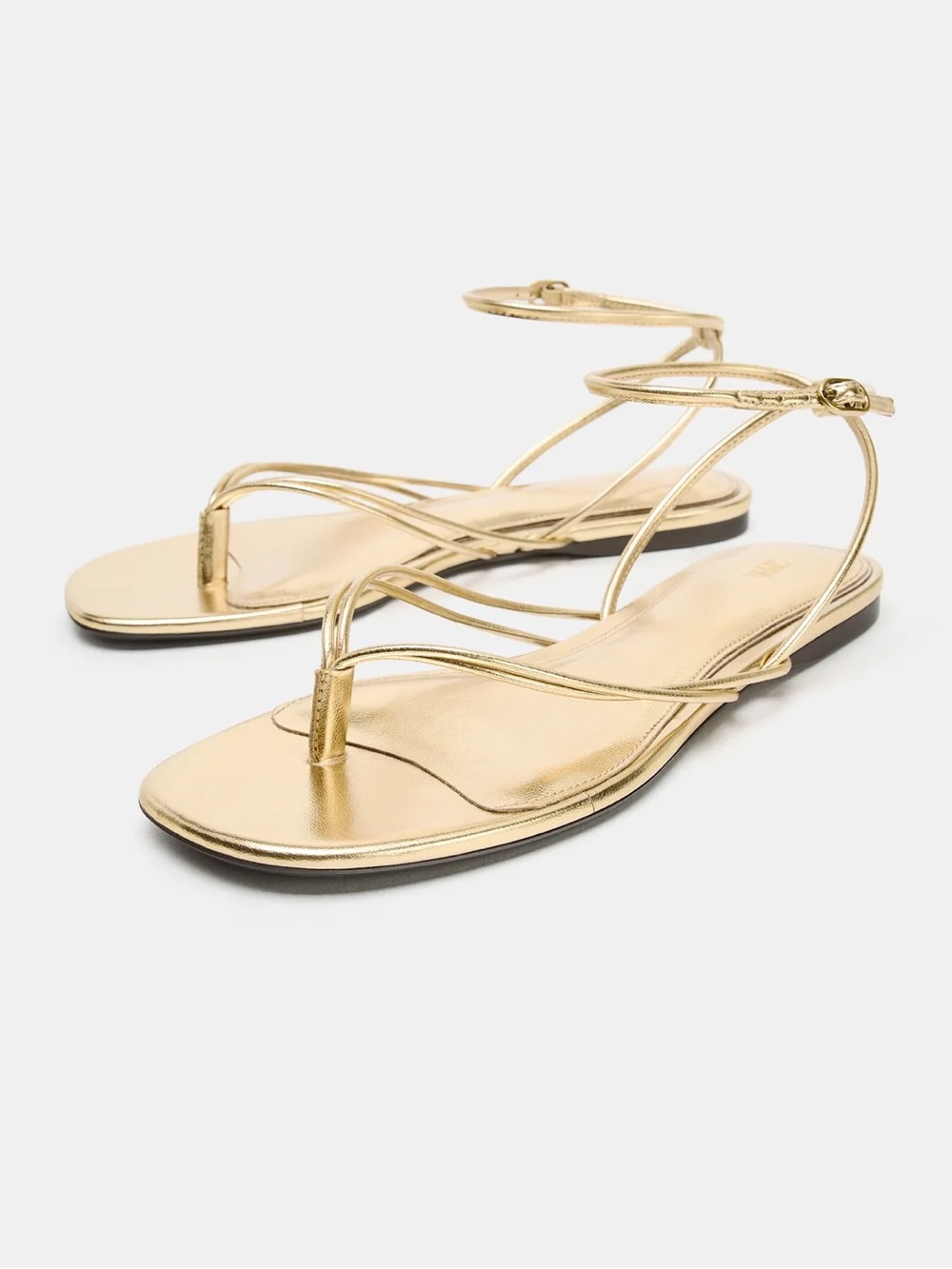 Zara Metallic Gold Strappy Toe-Post Sandals